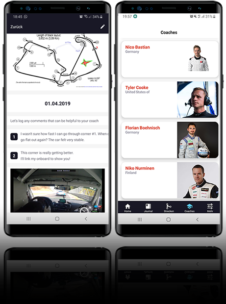 smartphone disolay mit der RaceTrack Coach App